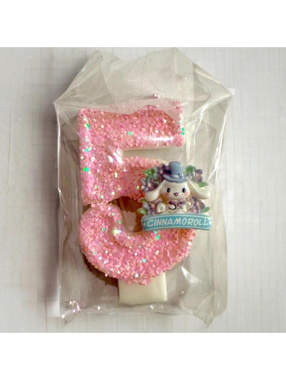 Birthday Candle - 5 Year Sanrio Cinnamoroll, Pink Glitter Cake Topper Decoration